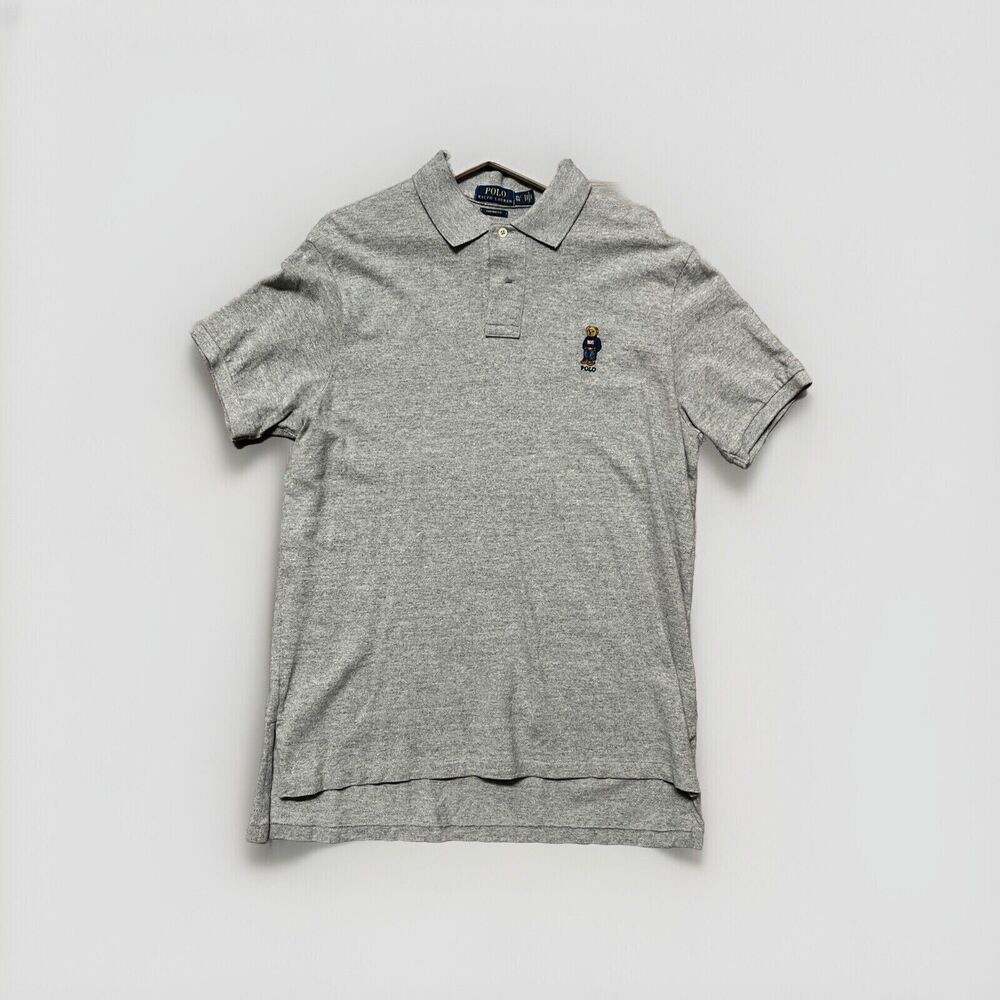 Polo Ralph Lauren Custom Fit Bear Polo Gray 100% Cotton Shirt Size XL